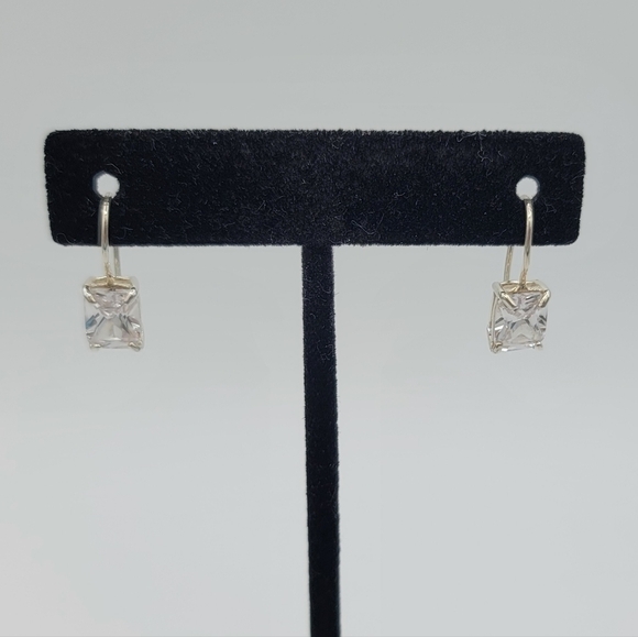 Silver 925 Earrings Rectangular Crystal Leverback Earrings #1208 - Picture 2 of 14